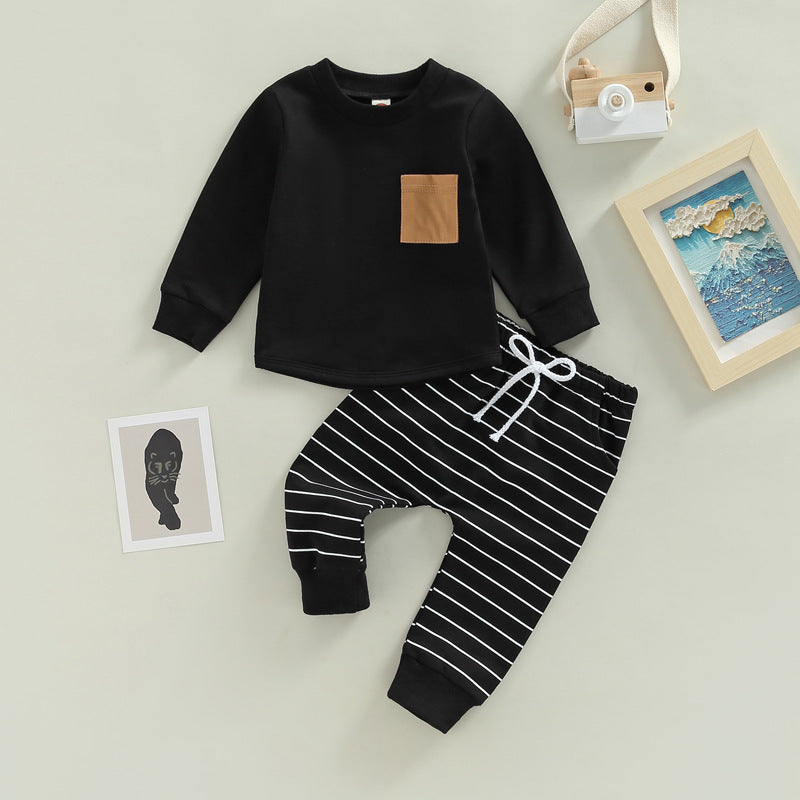 Long Sleeve Hooded Baby Striped Pattern Children Set