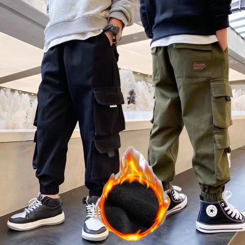 Men's Medium And Large Children's Multi-bag Fleece Ankle-tied Casual Working Pants Tide - Cindi Book