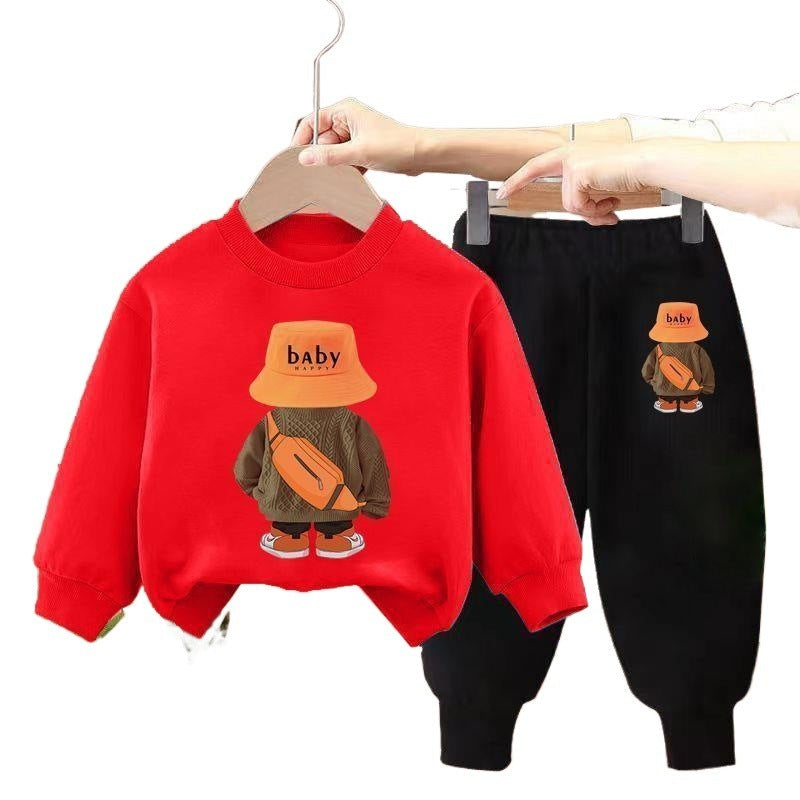 Boys Spring New Children's Autumn Leisure Sports Sweater Medium And Small Two-piece Suit Fashion - Cindi Book