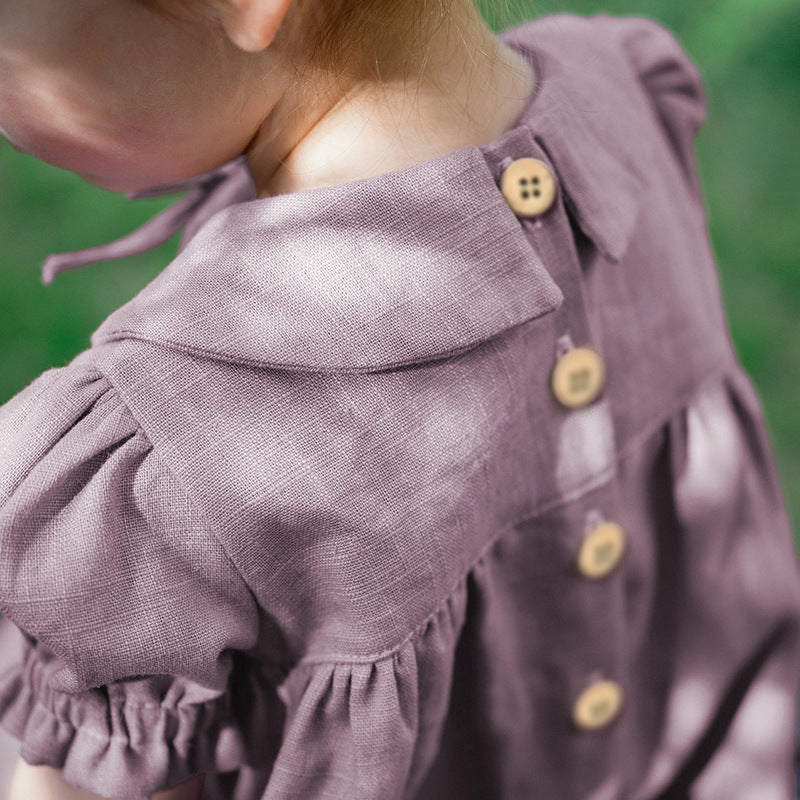 Girls Rustic Cotton And Linen Dress - Cindi Book
