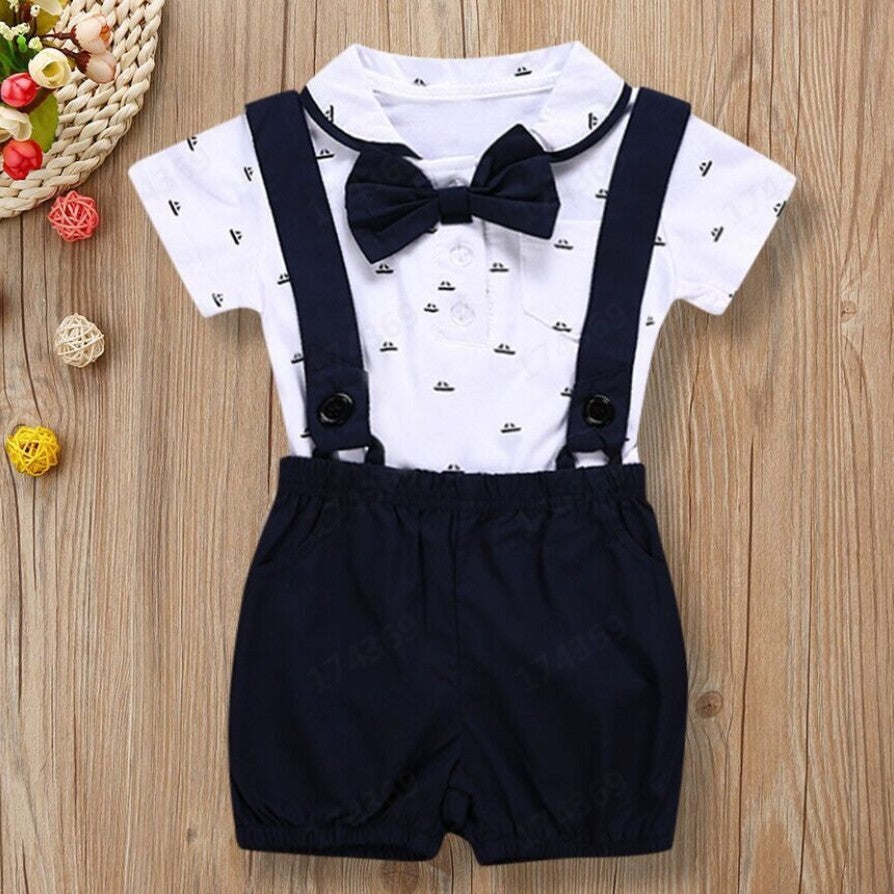 Boy's White Romper Suspender Bow Tie - Cindi Book
