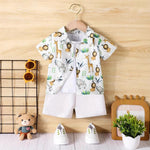 Baby Short Sleeve Shorts Cardigan Two-piece Set Animal Dinosaur Print - Cindi Book