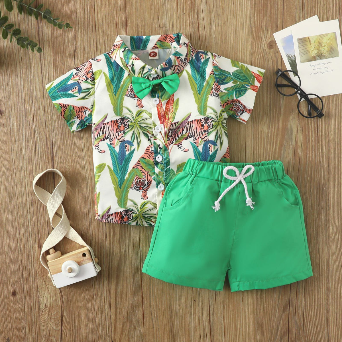 Beach Multi-color Printed Shirt Boys' Shorts Two-piece Set - Cindi Book