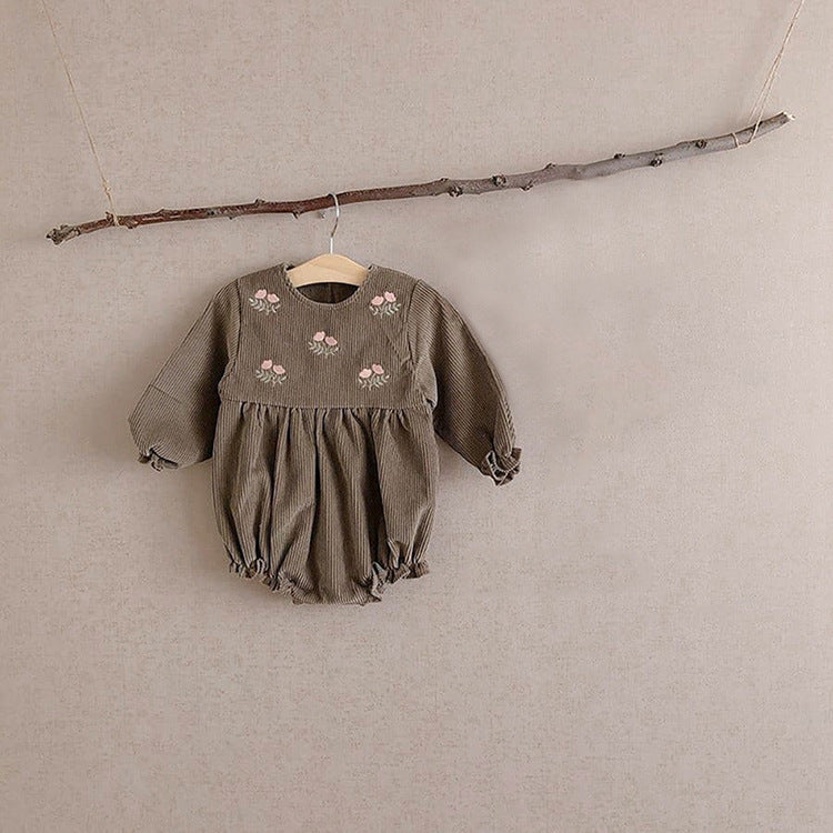 Kids Corduroy Embroidered Long Sleeve Romper Bodysuit - Cindi Book