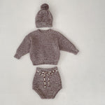 Infant Baby Girl Mixed Color Thick Needle Pullover Pants Pullover Fur Ball Knitted Hat 3-piece Set - Cindi Book