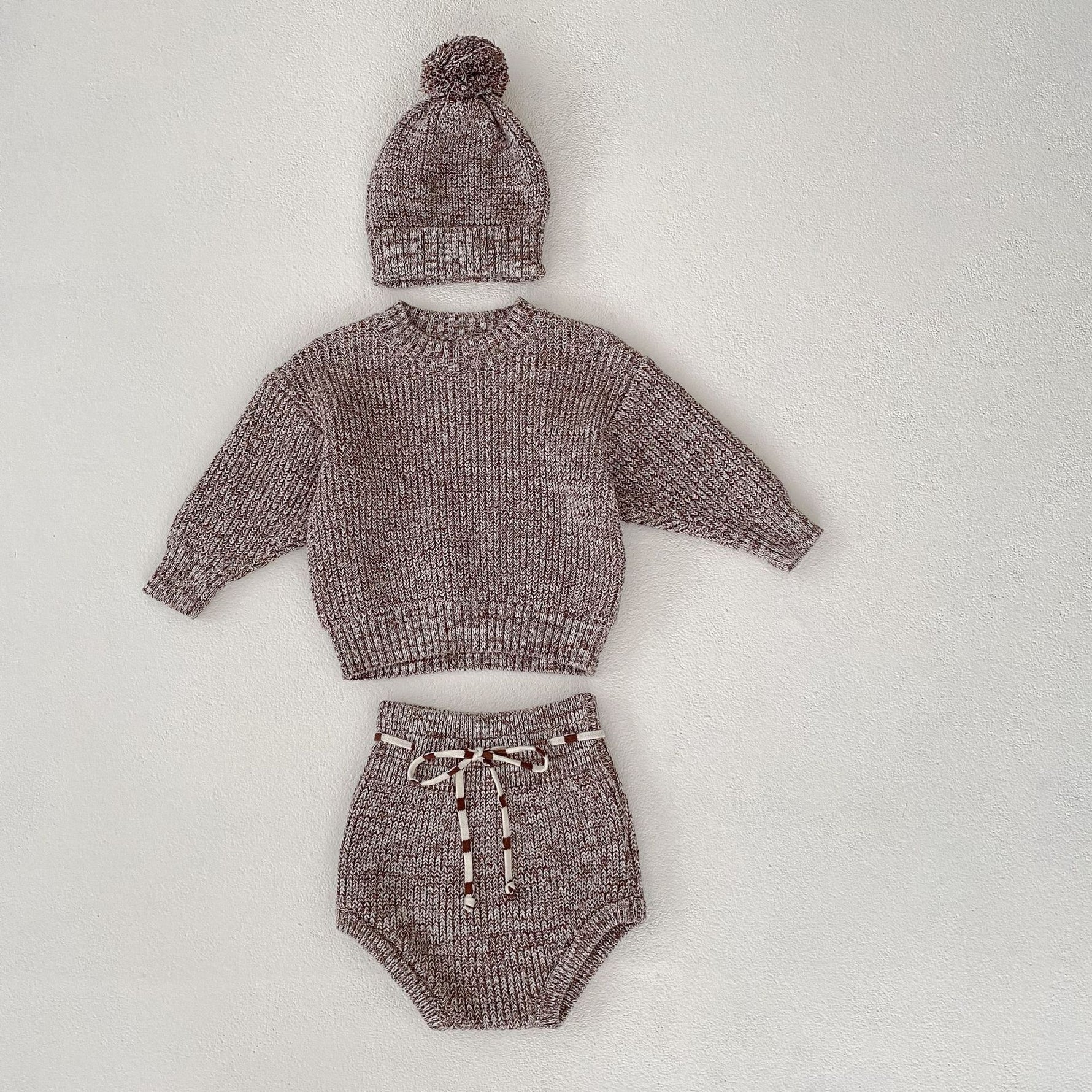 Infant Baby Girl Mixed Color Thick Needle Pullover Pants Pullover Fur Ball Knitted Hat 3-piece Set - Cindi Book