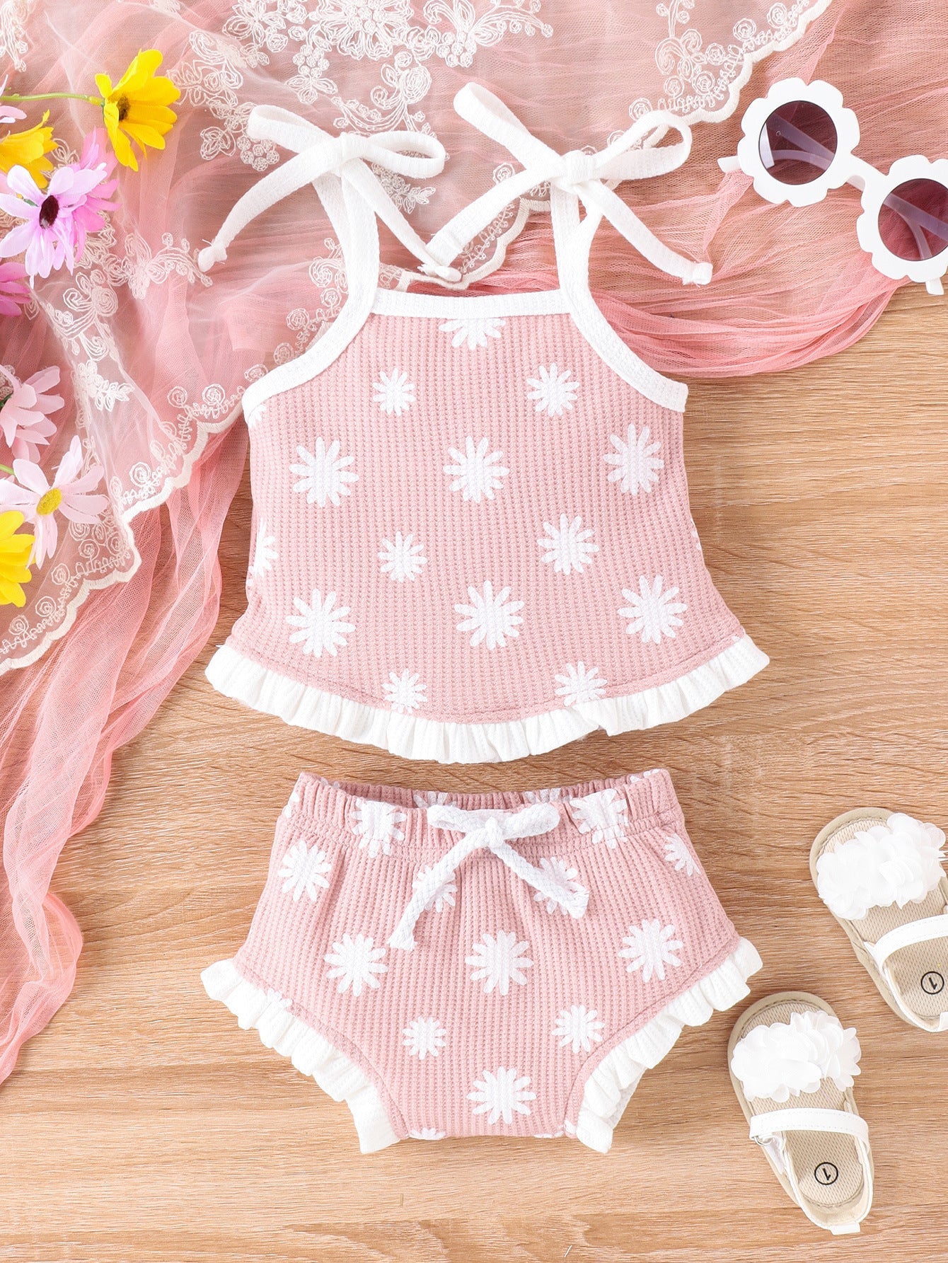 Waffle Two-Piece Set Baby Triangle Shorts Set