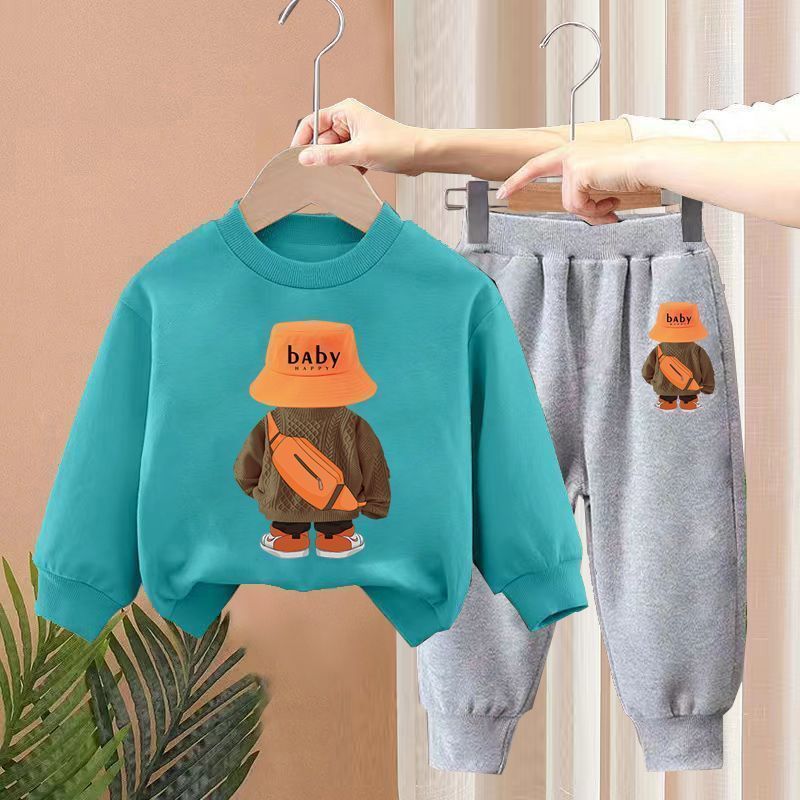 Boys Spring New Children's Autumn Leisure Sports Sweater Medium And Small Two-piece Suit Fashion - Cindi Book