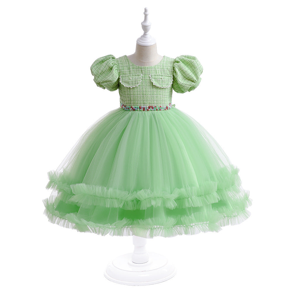 Girls' Fashion Halloween Mesh Stitching Puff Sleeve Dress - Cindi Book
