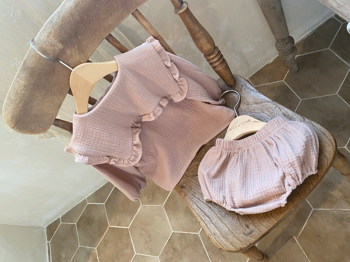 Baby Wrinkled Cotton Ruffle Collar Lapel Top Pants Set - Cindi Book
