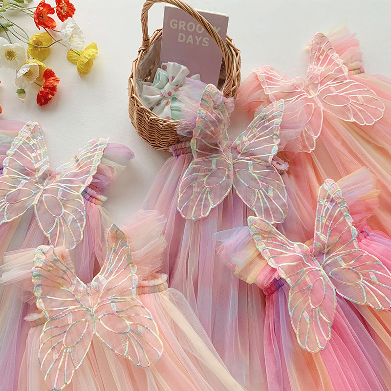 Rainbow Wings Mesh Girl Dress - Cindi Book