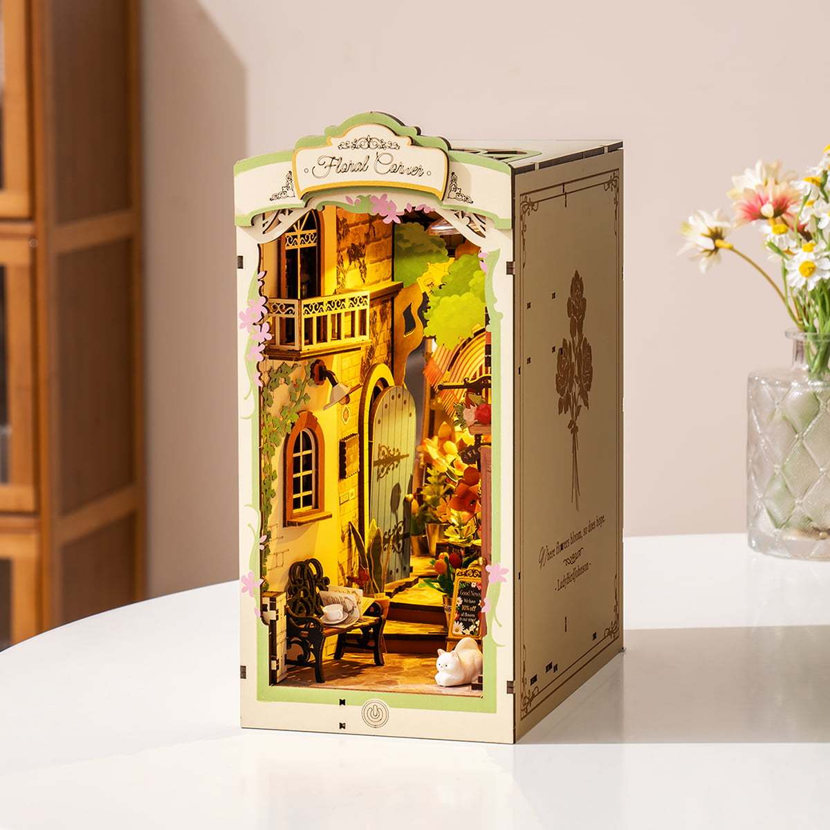 Rolife Floral Corner DIY Book Nook Shelf Insert Kit 3D Wooden Dollhouse For Gift - Cindi Book