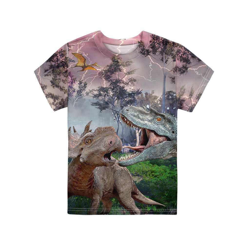 Summer Dinosaur Full Print Boy's T-shirt - Cindi Book