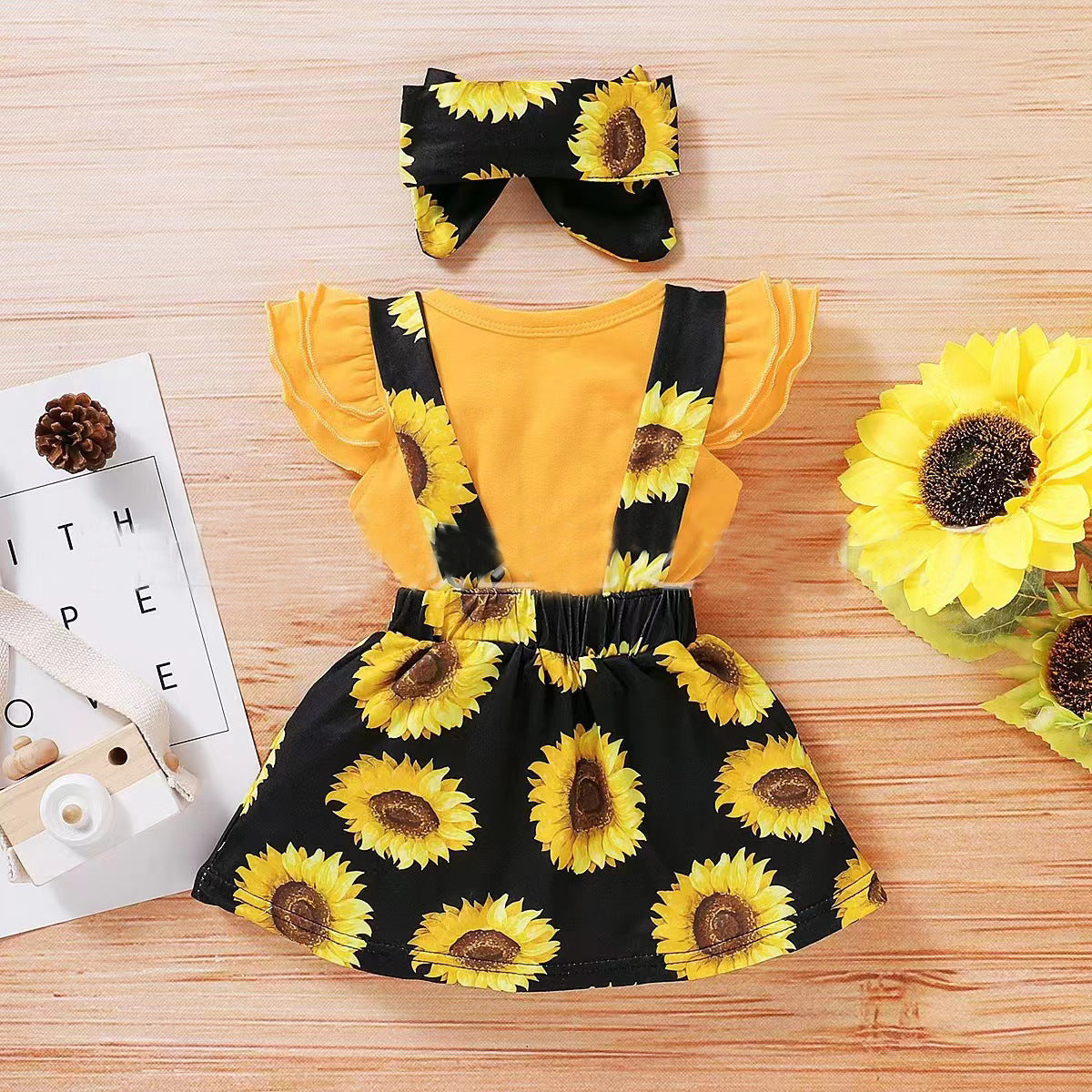 SUNFLOWER Printing Suit Romper Three-piece Suit - Cindi Book