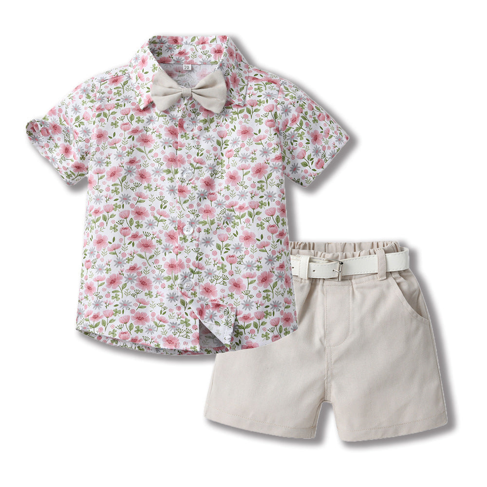 Bowknot Short-sleeved Cardigan Boys' Shorts Two-piece Set - Cindi Book