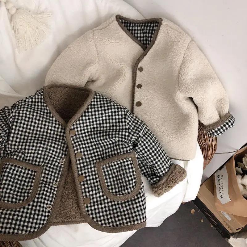 Children's Thickened Warm Coat With Checkered Wool On Both Sides - Cindi Book
