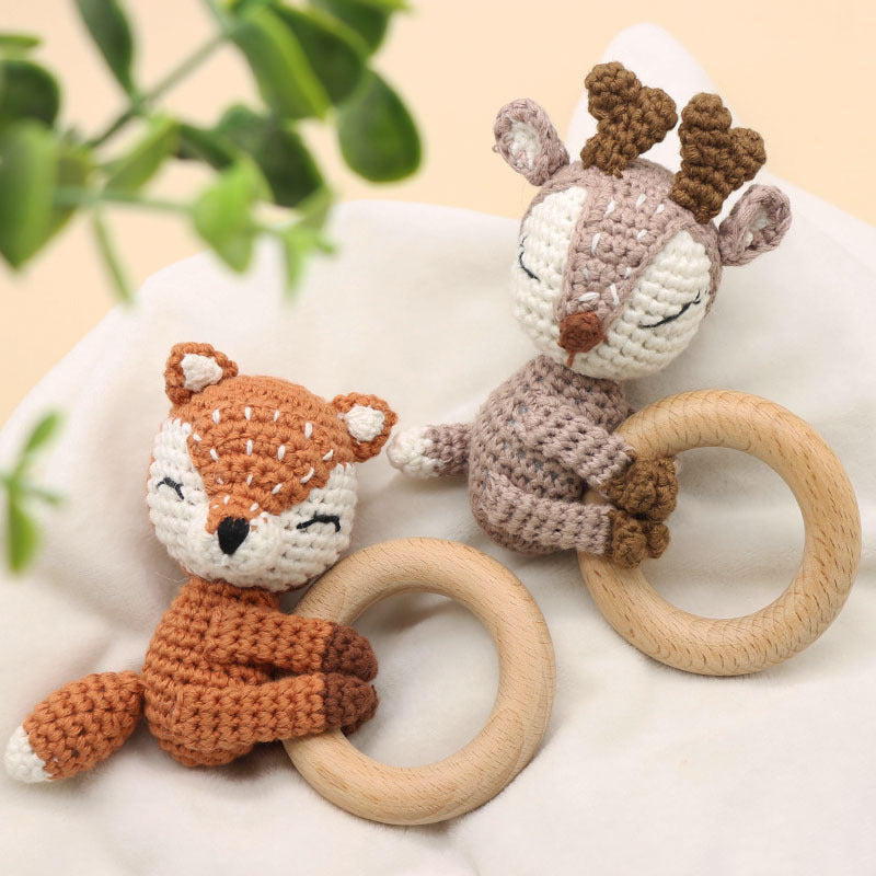 Handmade Crochet Fox Elk Rattle Toy Baby Molar Teether - Cindi Book
