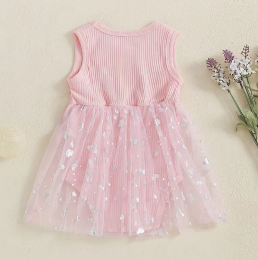 Girls Mesh Sequ Love Sleeveless Dress