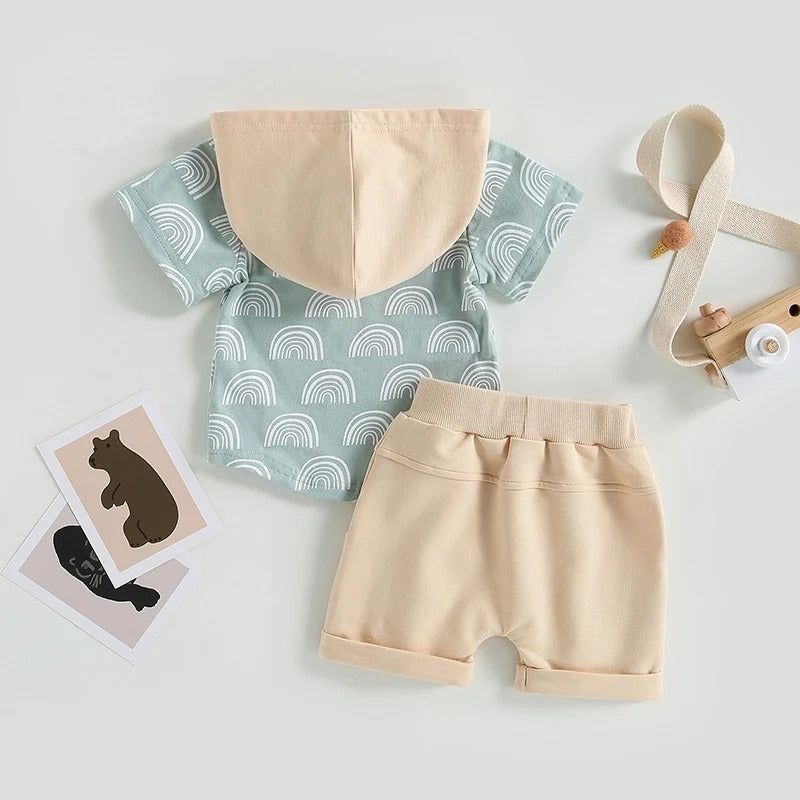 Boys Fashion Printed Short Sleeve Shorts Set