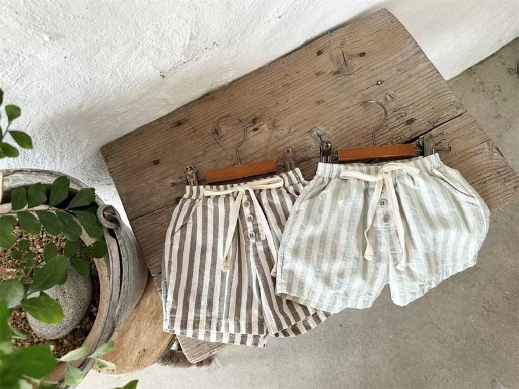Baby Thin Cotton Vertical Stripes Korean Casual Shorts - Cindi Book