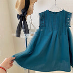 Girls' Summer Green Mesh Stitching Sleeveless Lace Vest Dress - Cindi Book