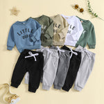 Boys' Round Neck Letter Print Top Solid Color Trousers Two-piece Set - Cindi Book