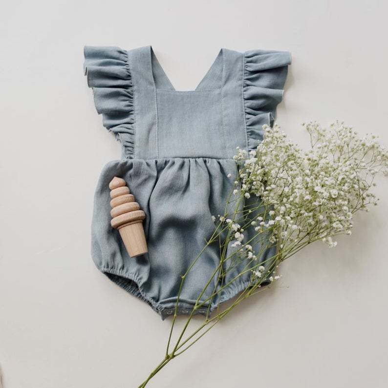 Baby Cotton And Linen Summer Strap One Piece Suit - Cindi Book