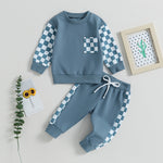 Boys' Chessboard Plaid Patchwork Sweater Sweatpants 2-piece Set - Cindi Book