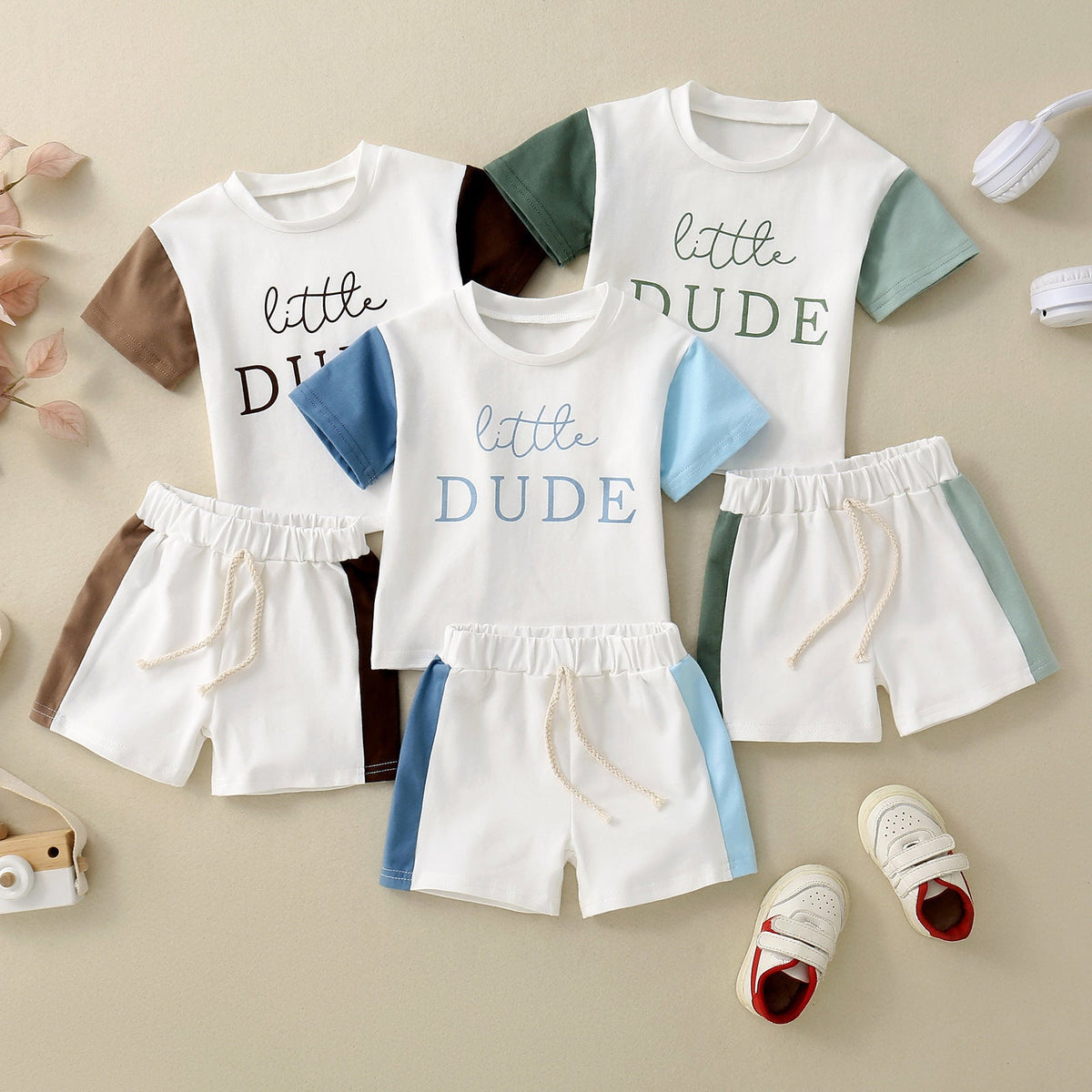 Children's Short Sleeve Color Contrast Patchwork English Printed T-shirt Suit - Cindi Book