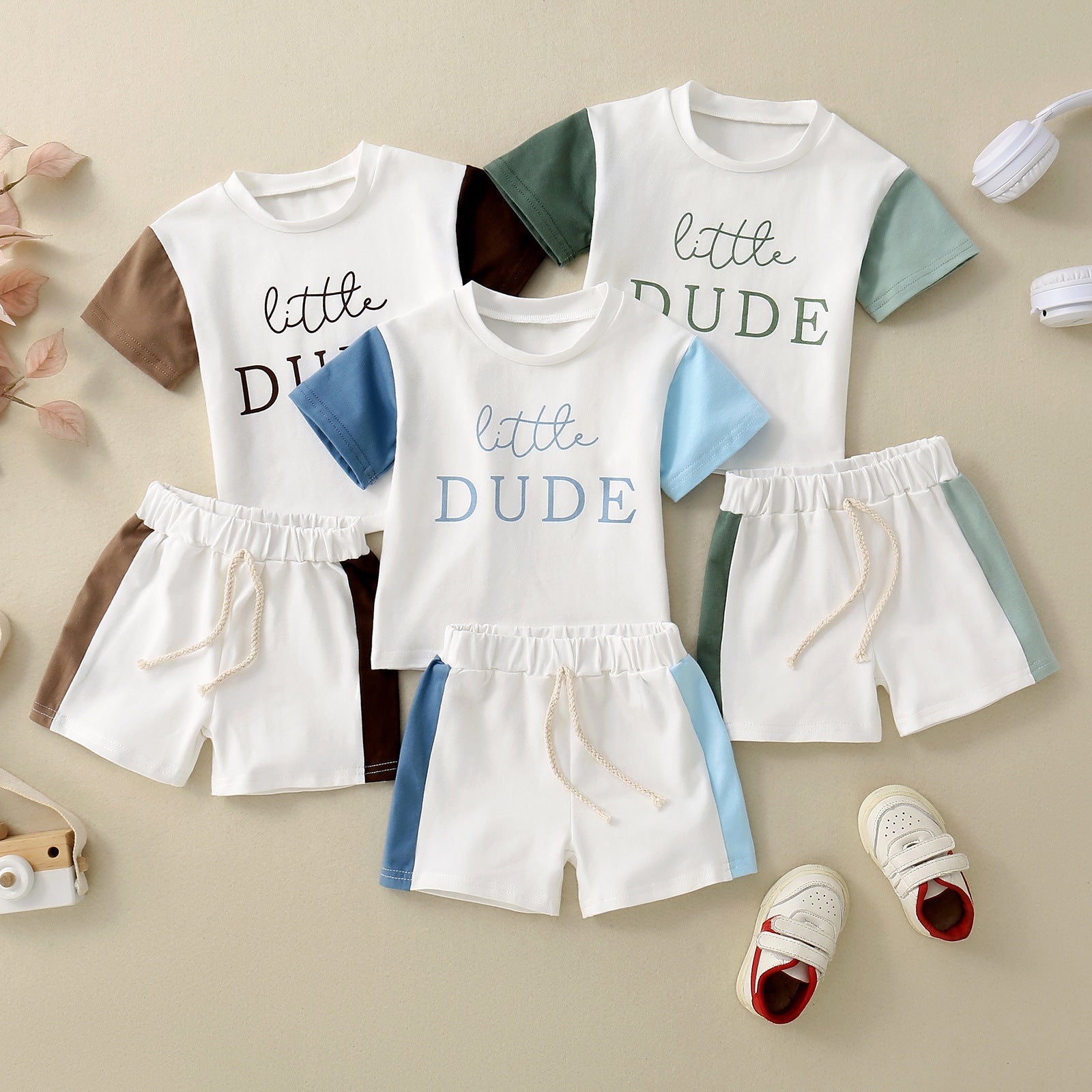 Children's Short Sleeve Color Contrast Patchwork English Printed T-shirt Suit - Cindi Book