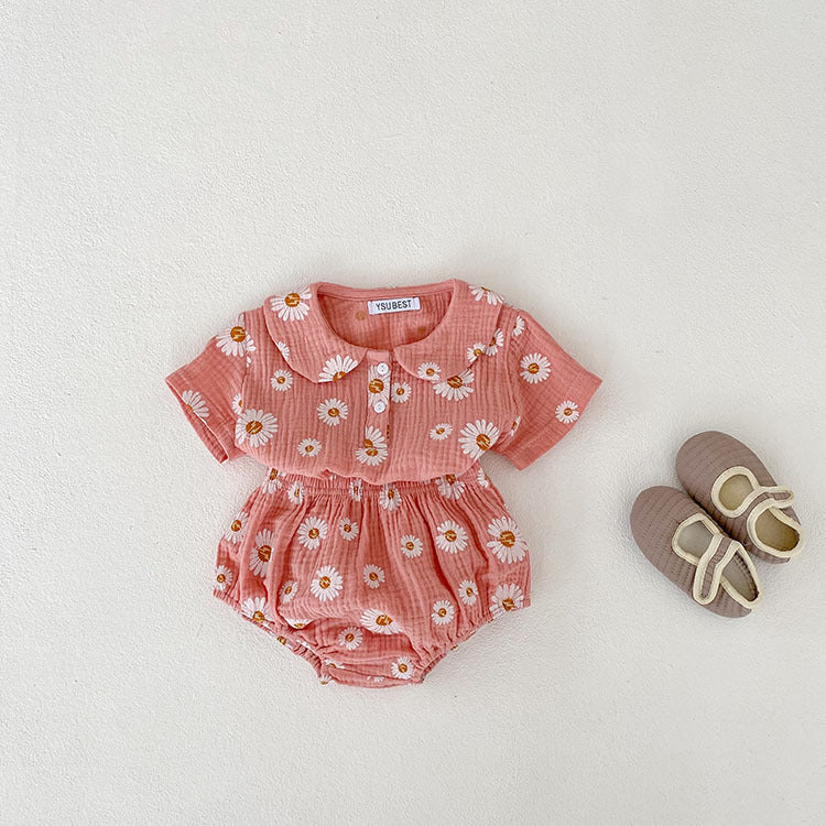 Baby Girl Set Doll Collar Short Sleeve Top