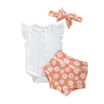 Infant And Toddler Suits Baby Girl Dark Button White Top  Printed Shorts Suit Thre-piece Set - Cindi Book
