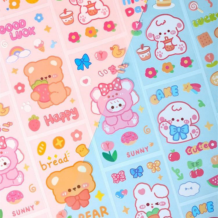 Cute Bear Clear Water Cup Stickers Children's Cartoon Korean Journal Material Mobile Phone Cup Decoration - Cindi Book
