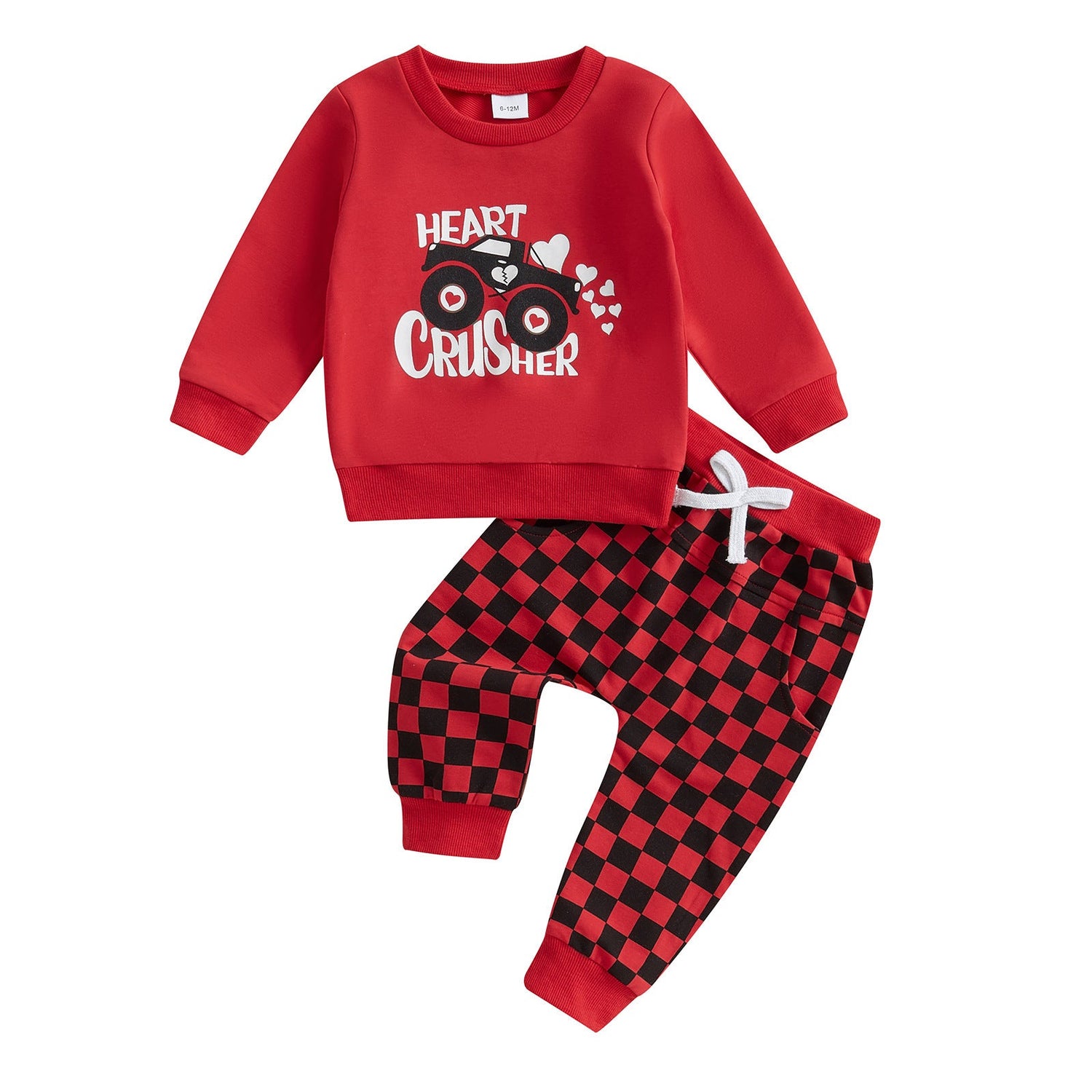 Long Sleeve Letter Heart Printing Sweater Chessboard Plaid Trousers Set