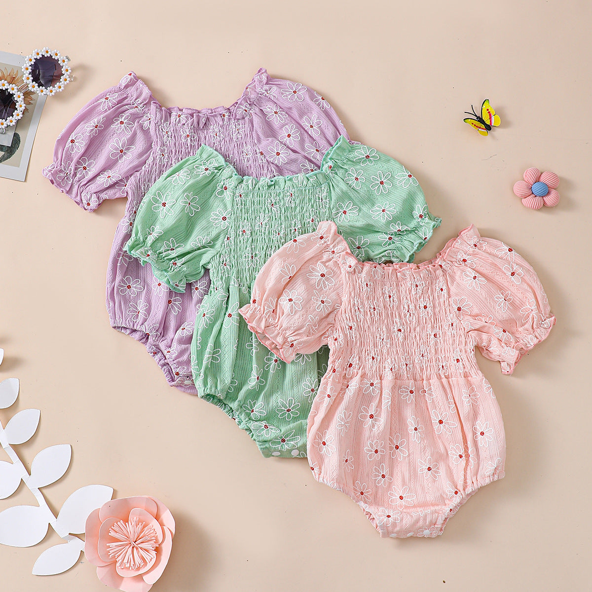 Little Sun Print Puff Sleeve Romper - Cindi Book