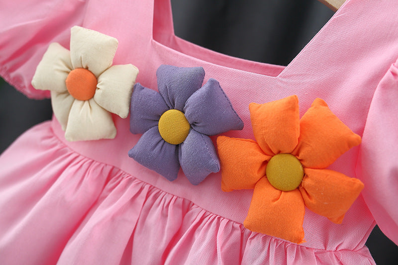 Girl's Square Collar Puff Sleeve Princess Dress - Cindi Book
