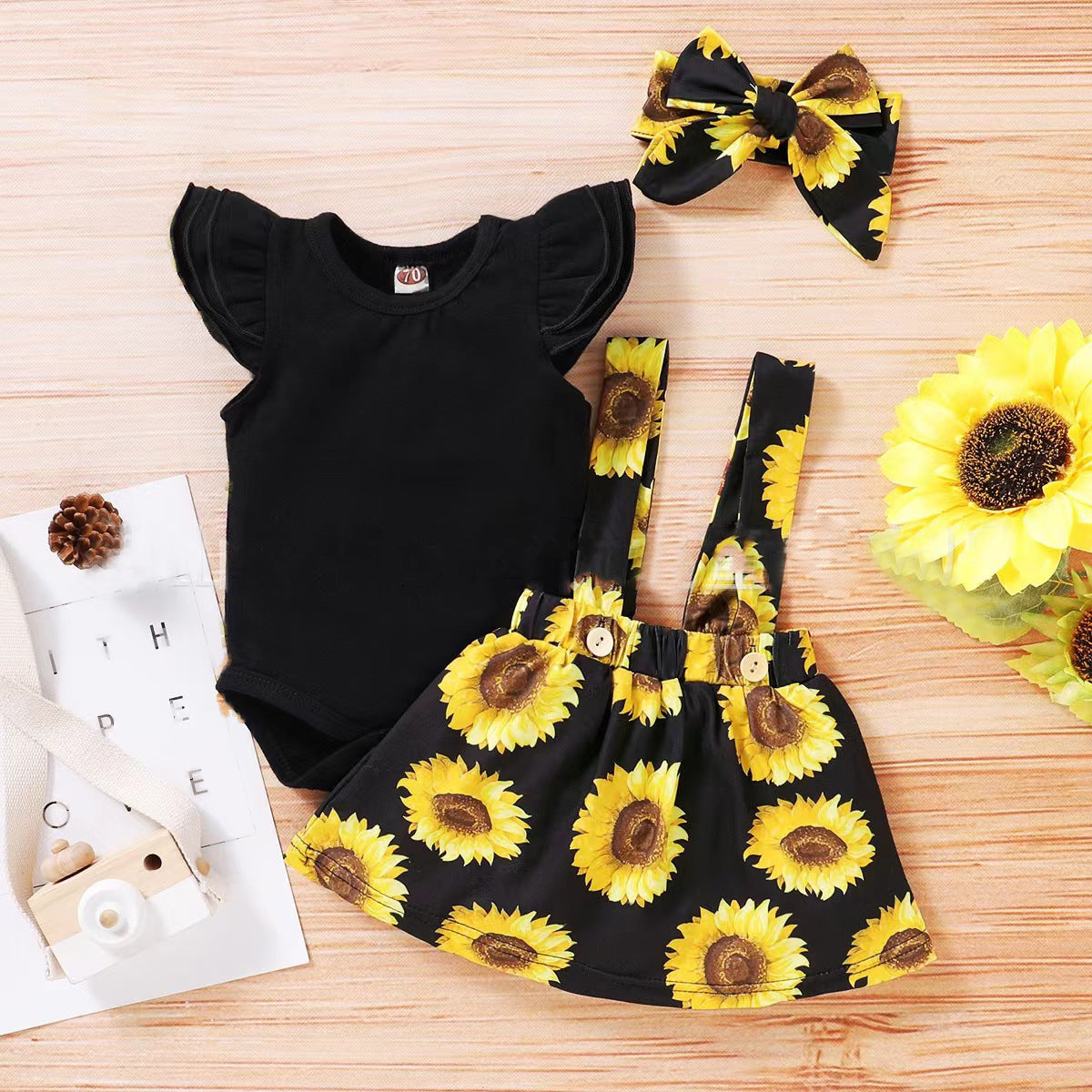 SUNFLOWER Printing Suit Romper Three-piece Suit - Cindi Book