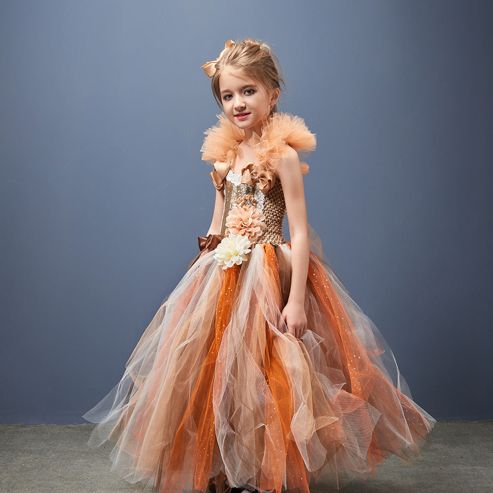 Girls' Flower Party Festival Princess Mesh Dress - Cindi Book