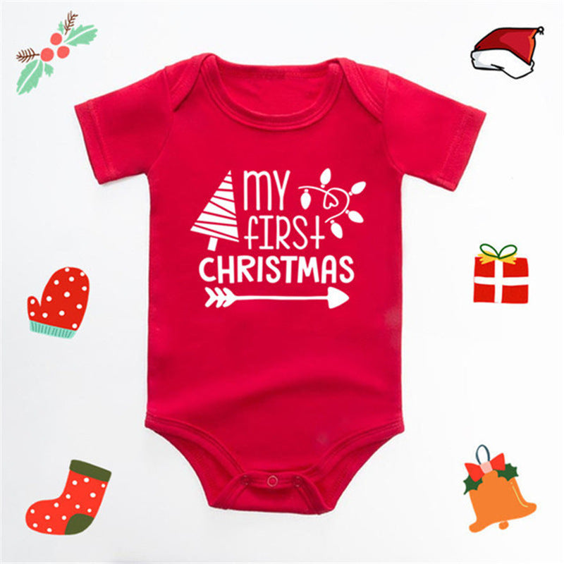 Christmas Deer English Letters Printed Red Triangle Rompers - Cindi Book
