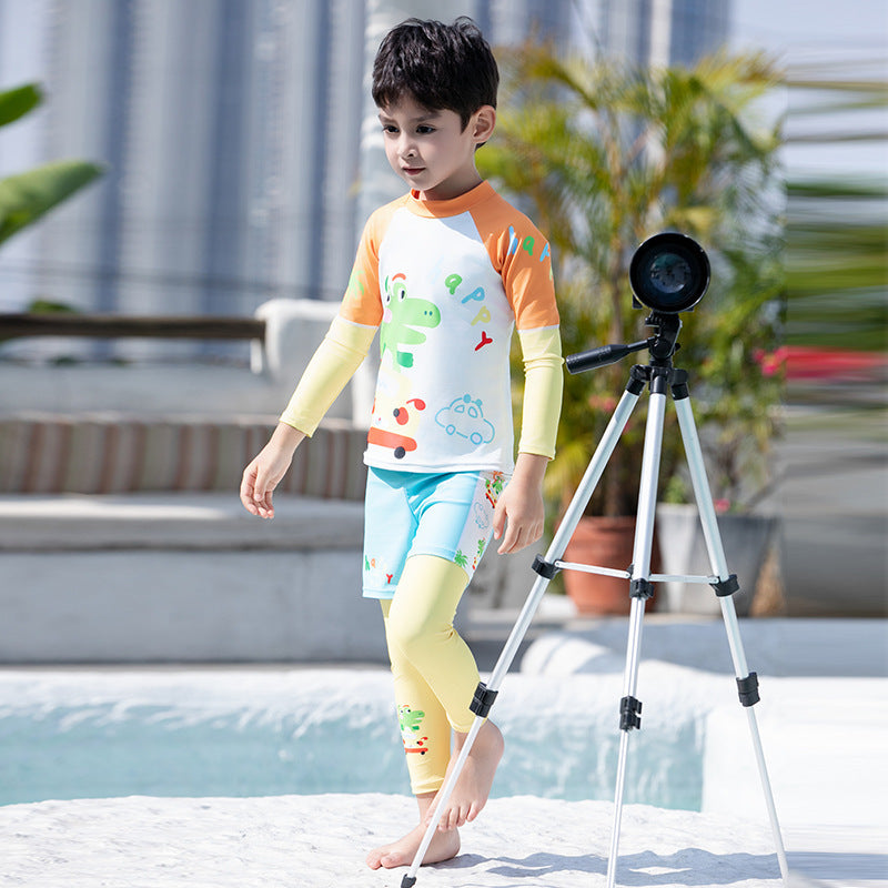 Boy Cartoon Split Long-sleeved Long Trousers Quick-drying Swimwear - Cindi Book