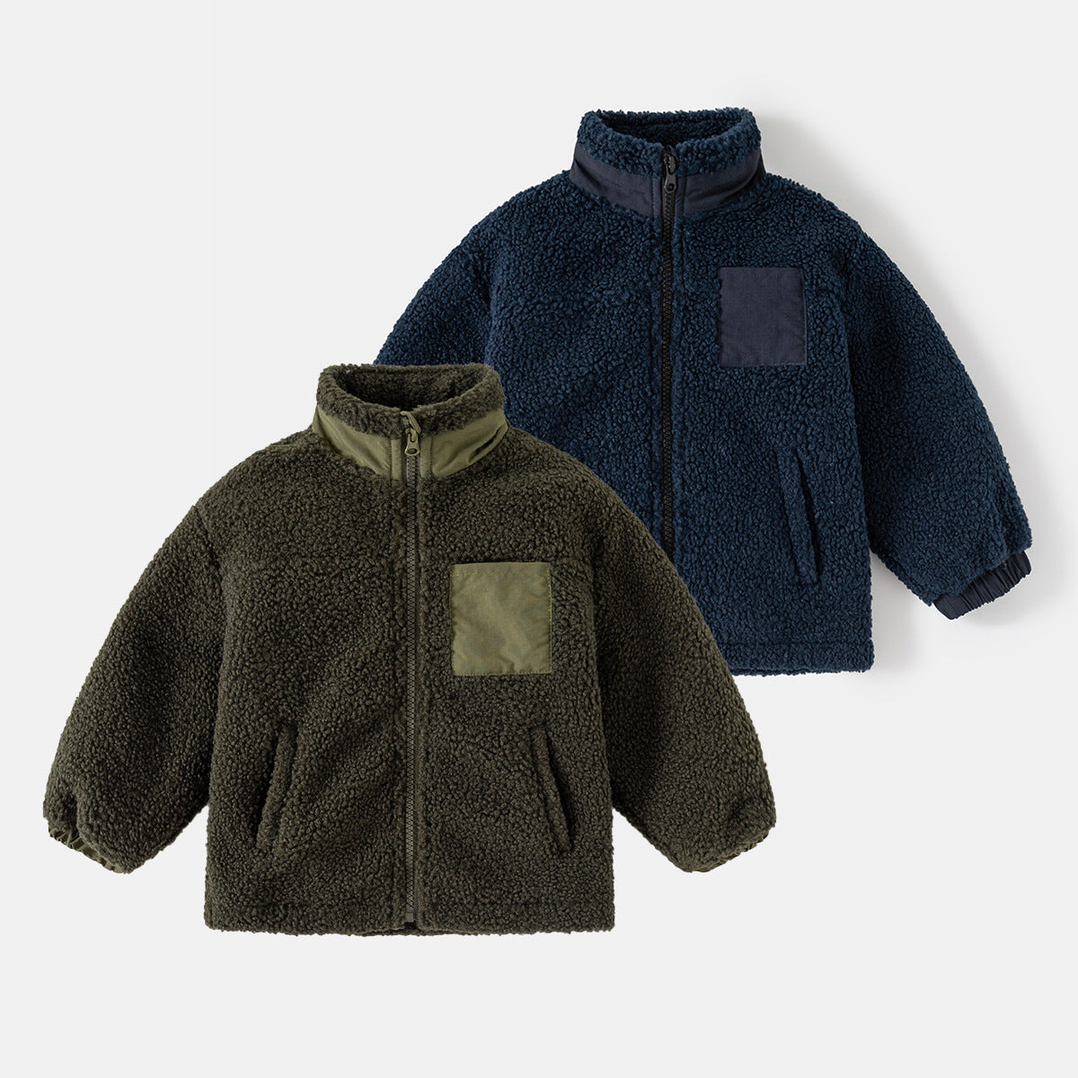 Thickened Coat Baby Fleece Stand Collar Stitching Top - Cindi Book