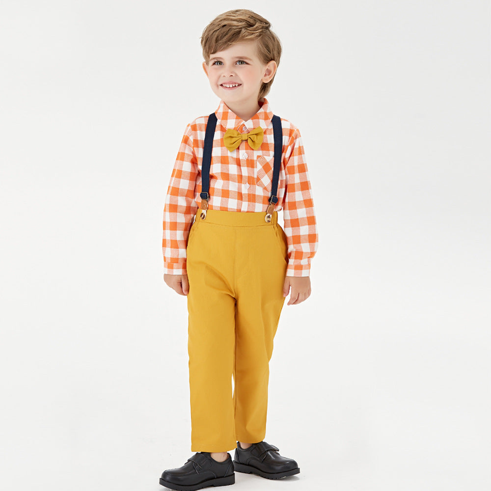 Boys' Cotton Long Sleeved Shirt And Overalls Set - Cindi Book