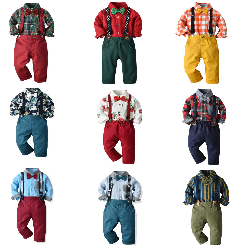 Boys' Cotton Long Sleeved Shirt And Overalls Set - Cindi Book