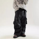 Boy Winter Fleece Lining Workwear Leather Pants - Cindi Book