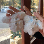 Niche Girl Heart Ribbon Pearl Bow Bunny Keychain Plush Pendant - Cindi Book