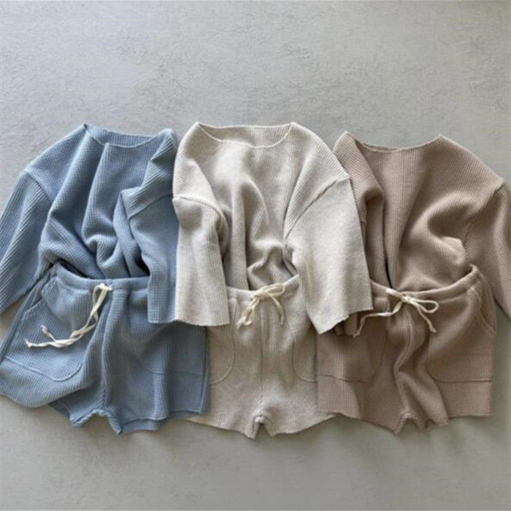 Kids Knitted Waffle Long Sleeve Set - Cindi Book