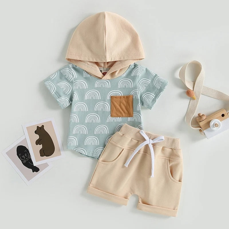 Boys Fashion Printed Short Sleeve Shorts Set
