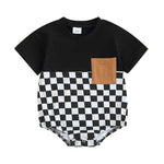 Baby Summer Jumpsuit Waffle Patchwork Pocket Short Sleeve - Cindi Book