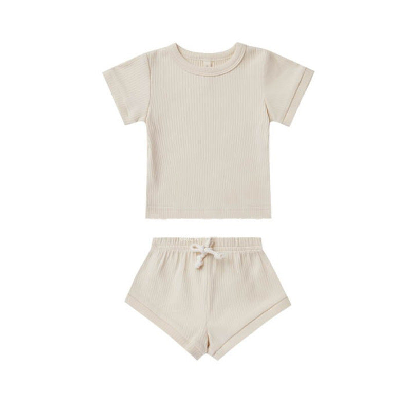 Children's Shorts Sunken Stripe Two-piece Set - Cindi Book