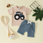 Boy's Clothing Printed Pullover Fashion Round Neck Solid Color Short Sleeve Pocket Shorts - Cindi Book